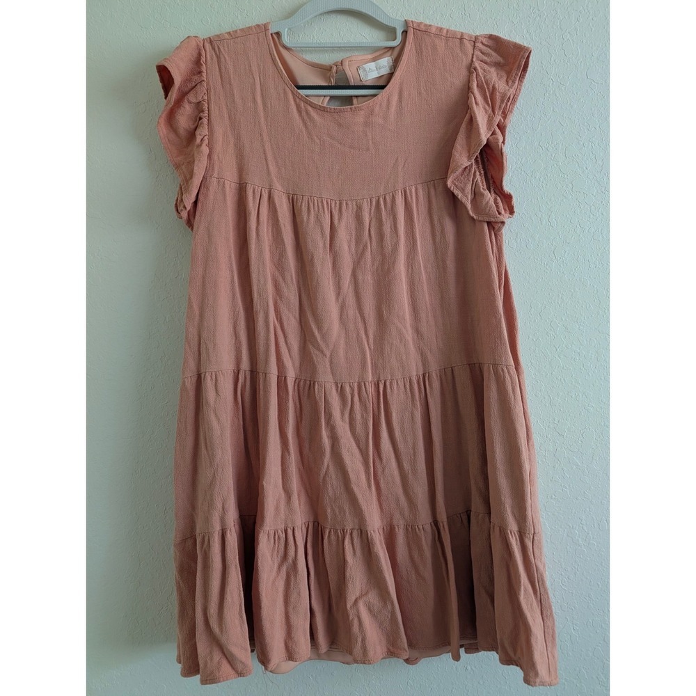 Altar'd State Pink Tiered Babydoll Mini Dress Ruffle Sleeve Pockets Large